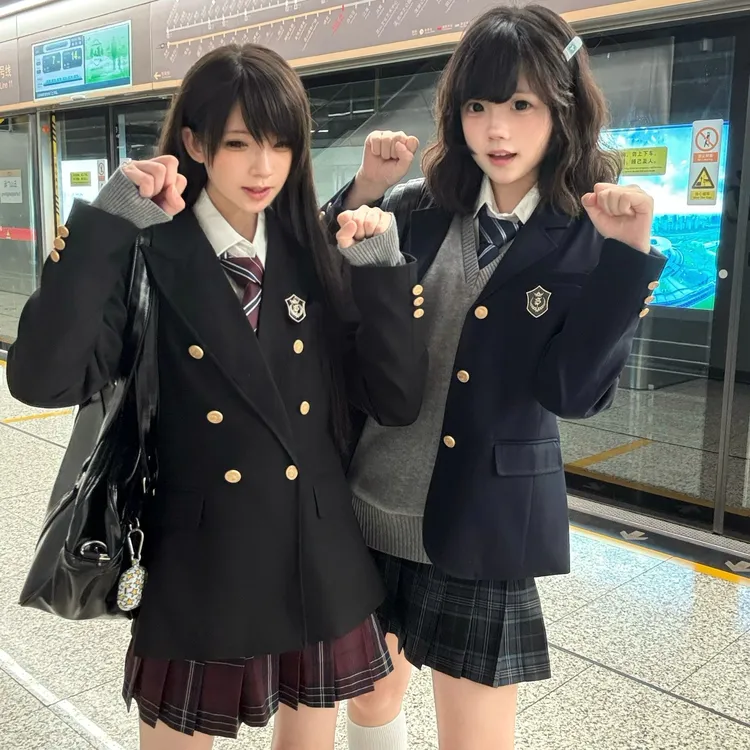 神仙club 月川高双排扣收腰西服 新品西装 JK制服西服上衣外套