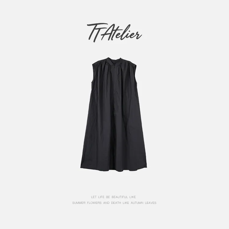 TT设计师【念安】纯棉高级感气质大方无袖立领连衣裙TT190542