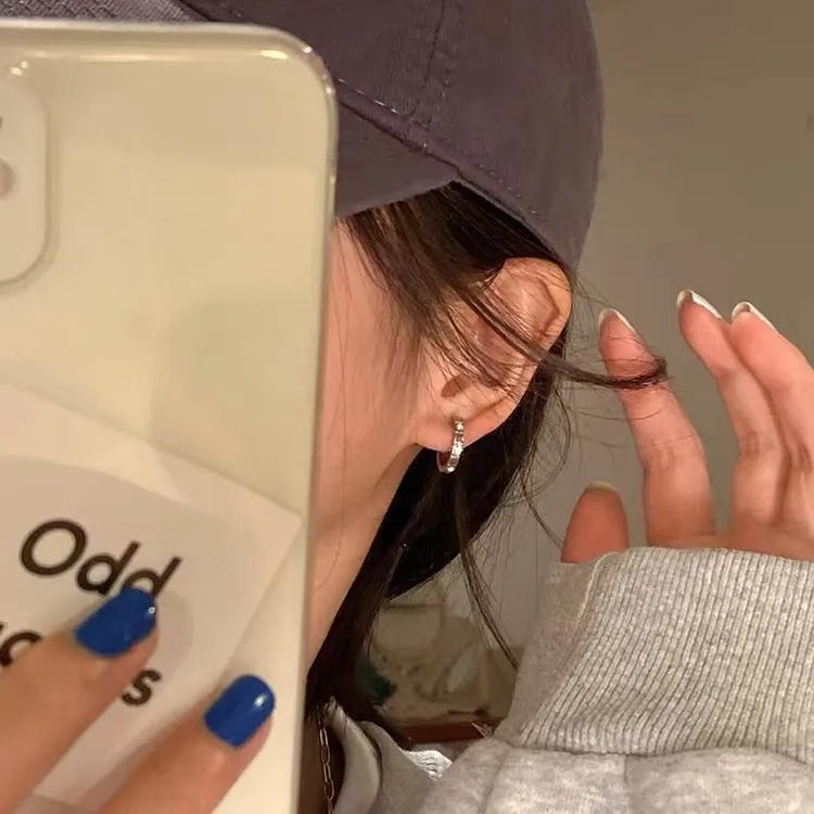925纯银镶钻耳环女夏2025新潮简约小众设计耳扣高级感耳圈耳饰