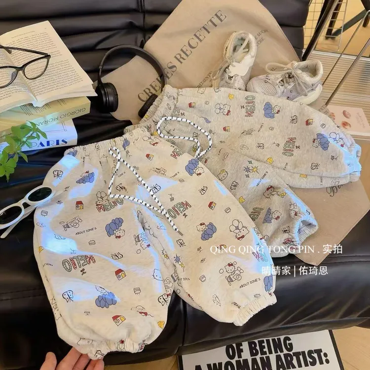 女宝宝涂鸦kt猫卫裤韩版女童春秋装长裤儿童运动裤童装休闲束脚裤