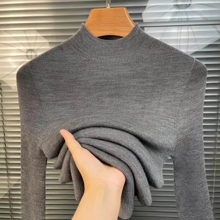 2025精纺美丽诺羊毛长袖一线成衣无缝款时尚针织衫打底内搭羊毛衫