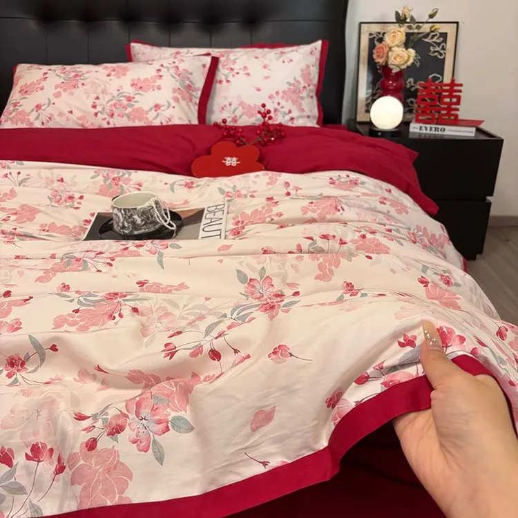 海棠花开 浪漫婚庆四件套全棉纯棉结婚床上用品新婚婚礼婚房床单