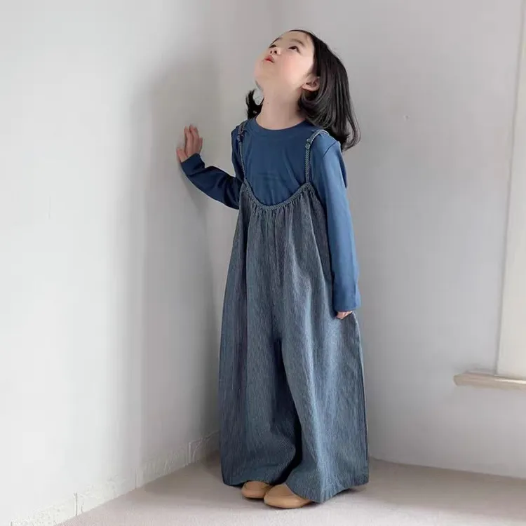 女童韩系条纹背带裤套装时髦洋气2025新款儿童女宝宝韩系早秋穿搭