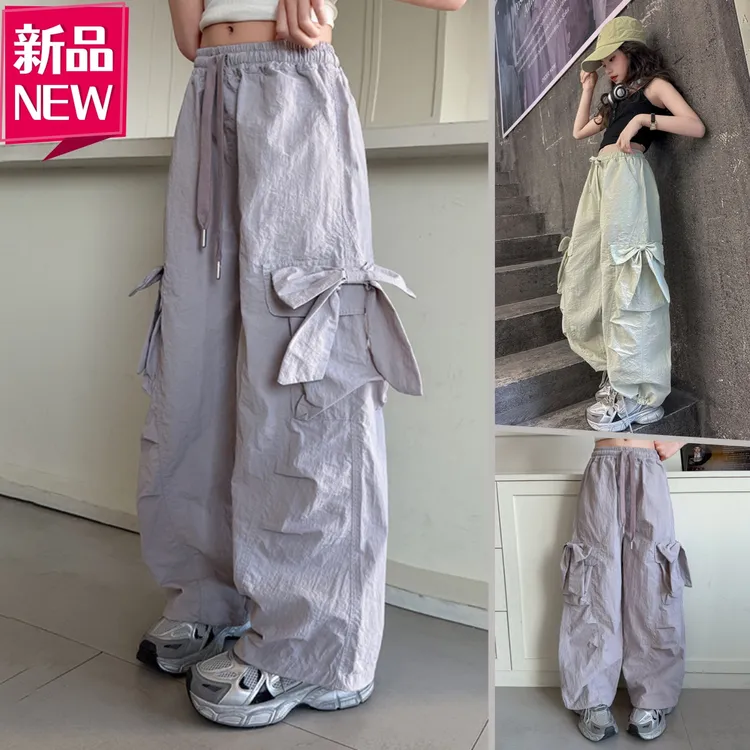 女童工装裤夏季休闲运动裤2025新款儿童潮酷速干女大童宽松裤子薄