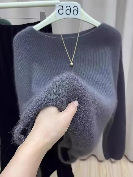 羊毛衫女2025秋冬新款韩版安克拉红宽松亮丝百搭上衣打底衫毛衣