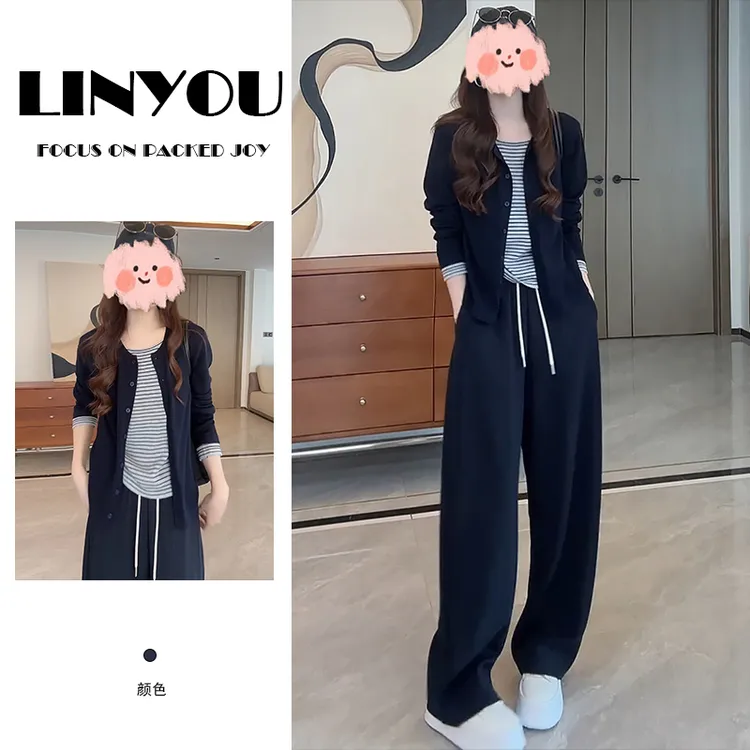 休闲运动套装女2025秋新款时尚洋气设计感假两件上衣直筒裤两件套