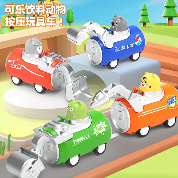新款加厚儿童玩具车按压工程玩具卡通按压饮料瓶玩具车益智玩具车