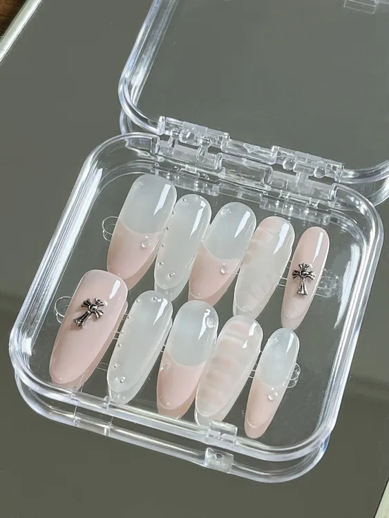 甜欲少女美甲粉色法式温柔显白爆闪可拆卸穿戴甲片气质简约小众