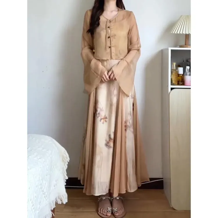 国风吊带一整套女生夏季连衣裙穿搭裙子新中式清冷套装女装小个子