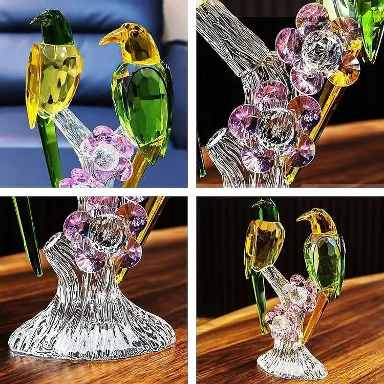 水晶喜鹊摆件客厅酒柜家居装饰品电视柜高档礼物工艺品乔迁