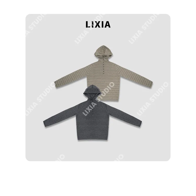 LIXIA【英伦纹路】休闲风休闲100美丽诺羊毛连帽加厚针织衫-D10728