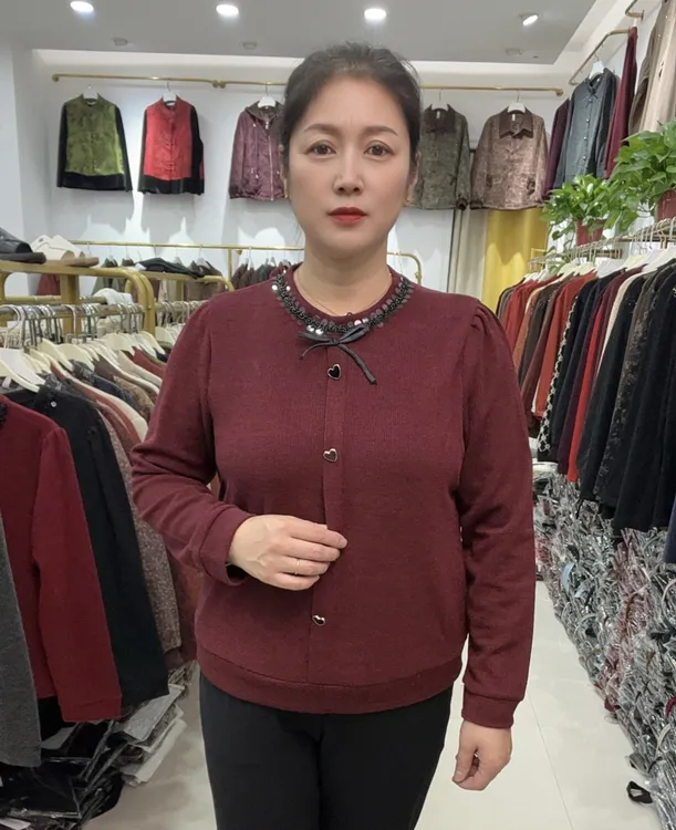 【丽人坊】新款洋气妈妈上衣 棉线假开衫 百搭圆领 蝴蝶结长袖