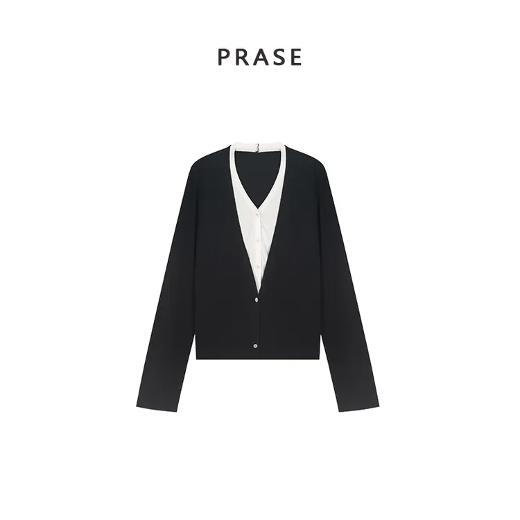 PRASE·噜【乌木雪松】微胖轻奢设计款春女撞色拼接毛针织衫PR502B71