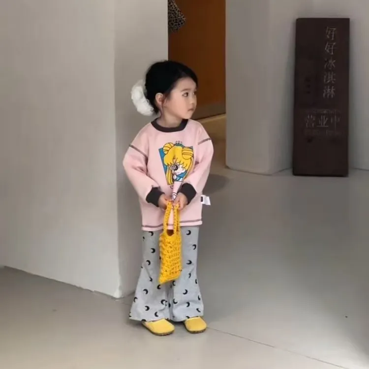 壹妈韩版童装女童秋季套装洋气儿童星星连帽卫衣条纹休闲裤两件套