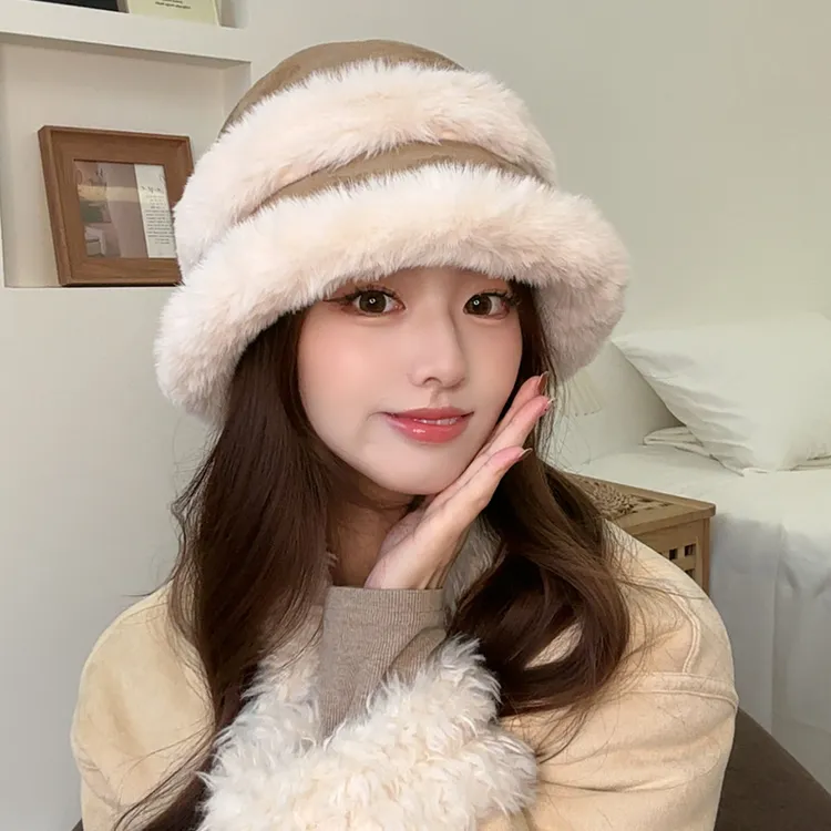 朵澜新品厚实保暖双层毛毛渔夫帽大头围护耳帽子加棉加厚骑车可戴