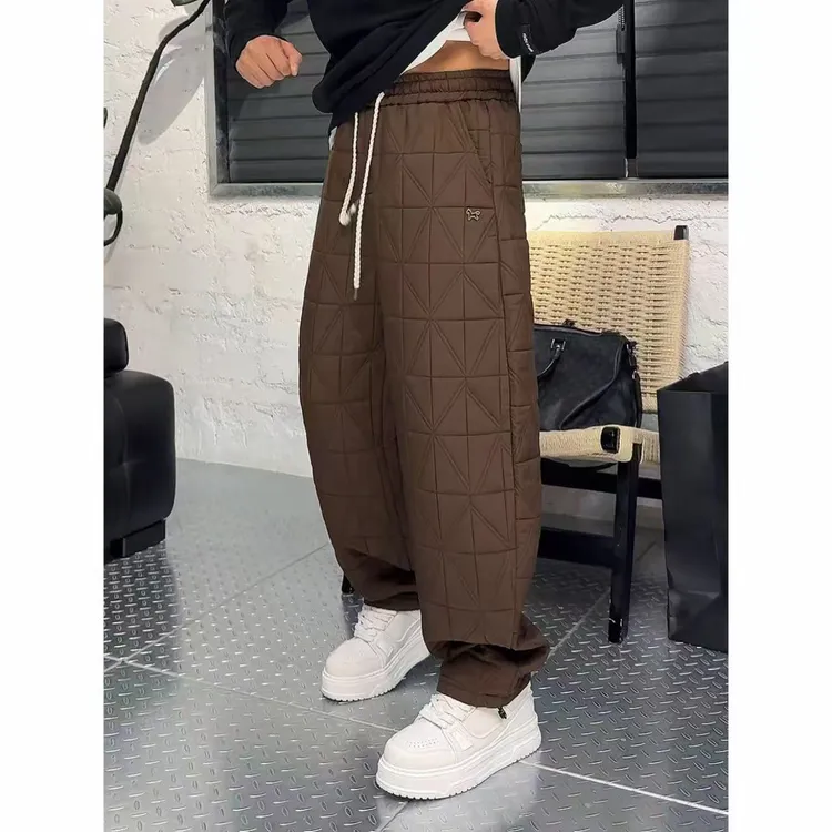 韩版轻奢百搭菱形格纹防寒裤男秋冬季加厚保暖简约时尚直筒休闲裤