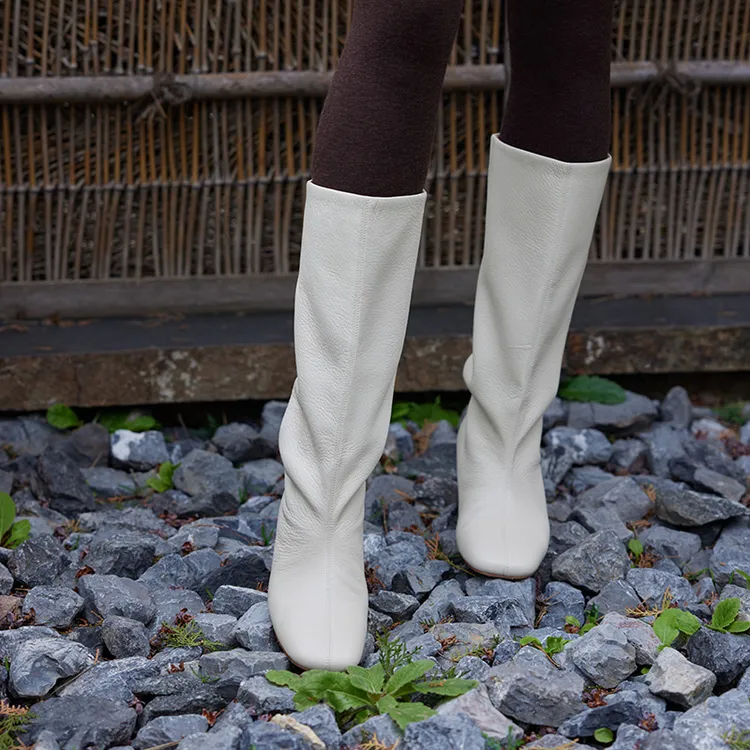 TRACY CHU羊皮手工内增高软靴舒适洋气百搭气质百搭（内增高3.5cm）