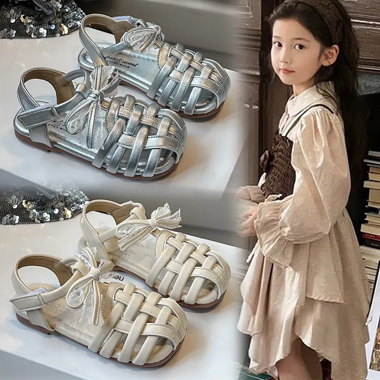 女童鞋子2025夏季新款女童蝴蝶结包头凉鞋宝宝沙滩鞋小女孩公主鞋