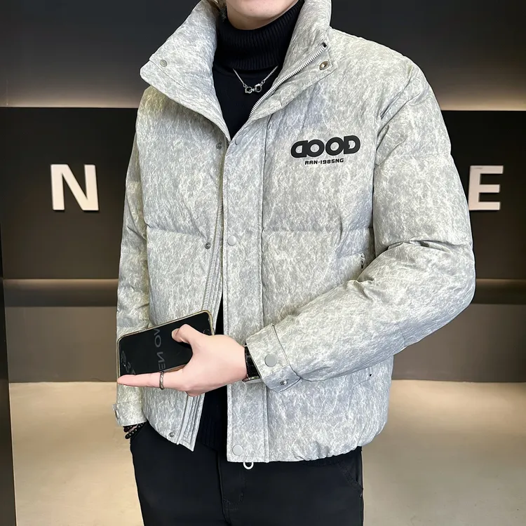 痞帅字母印花羽绒服男2025冬季新款潮流修身立领短款保暖加厚外套