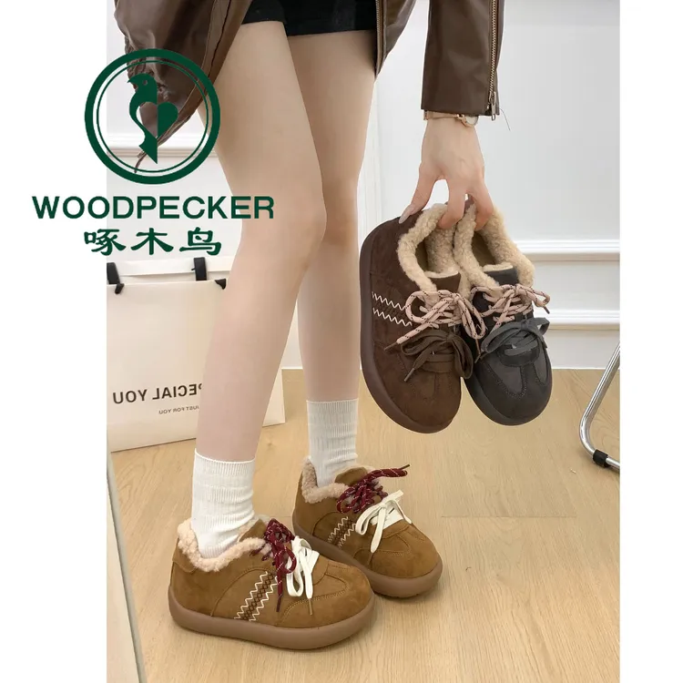 啄木鸟厚底全包毛毛勃肯鞋女2025新款秋冬季加绒德训鞋外穿雪地靴
