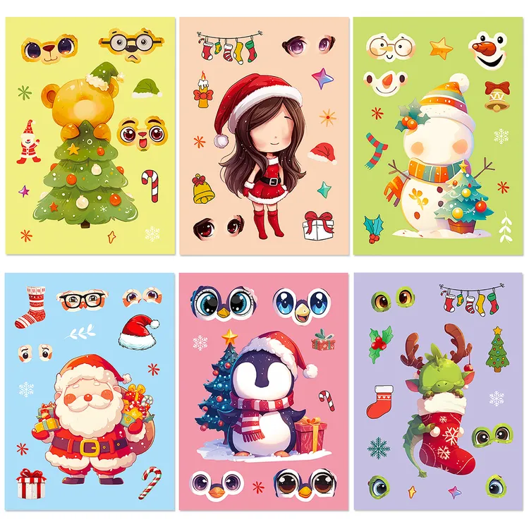 圣诞节礼物换脸拼图贴DIY益智卡通贴纸雪人麋鹿装饰贴画女孩玩具