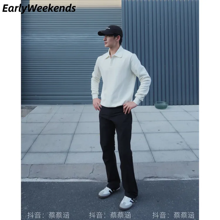 Weekends 美式海鸥领套头polo针织衫秋季T恤老钱风男士通勤上衣