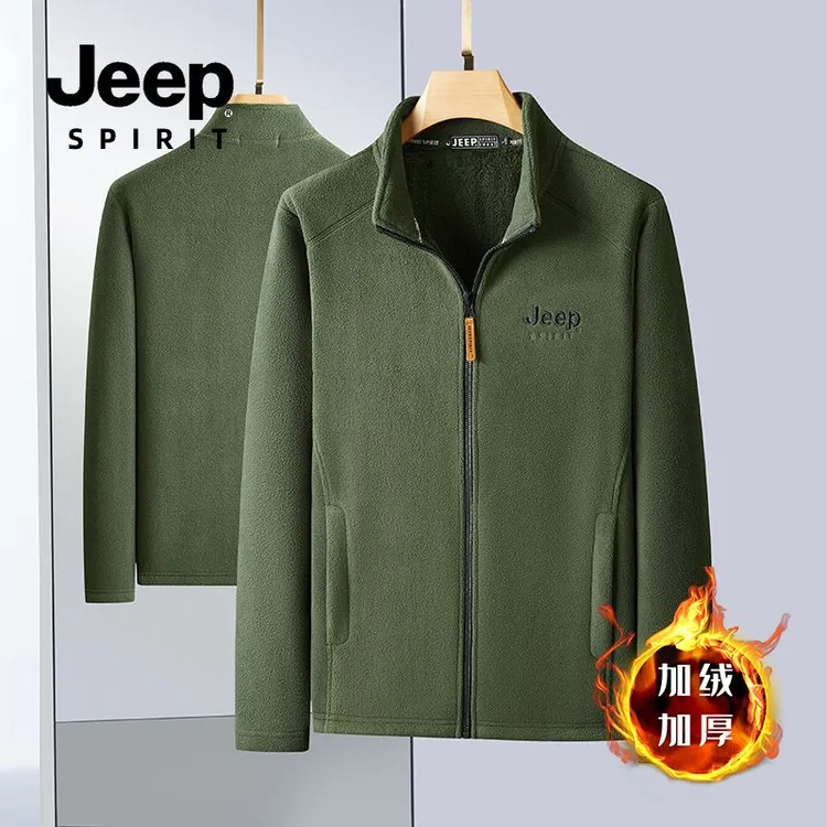 Jeep吉普立领植绒秋冬开衫款保暖免烫卫衣休闲春秋加厚户外muji风
