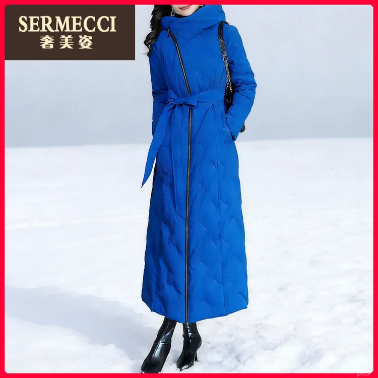 气质宝蓝色羽绒服长款过膝秋冬轻奢羽绒服显瘦2026冬季高级感