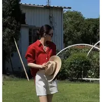 MOON【相对论】夏季高级松弛慵懒老钱风亚麻防晒衬衫9676