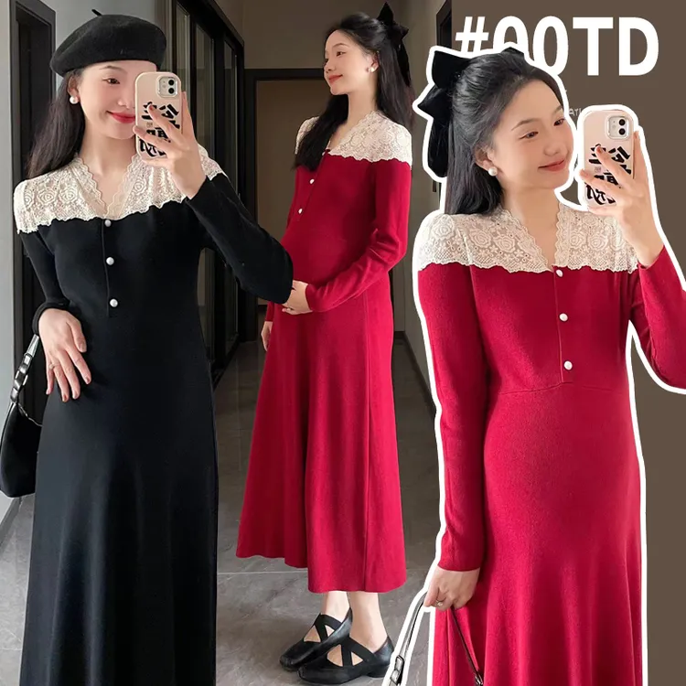 孕妇装秋装2025新款秋冬外穿洋气时尚高品质大码加厚长款连衣裙女