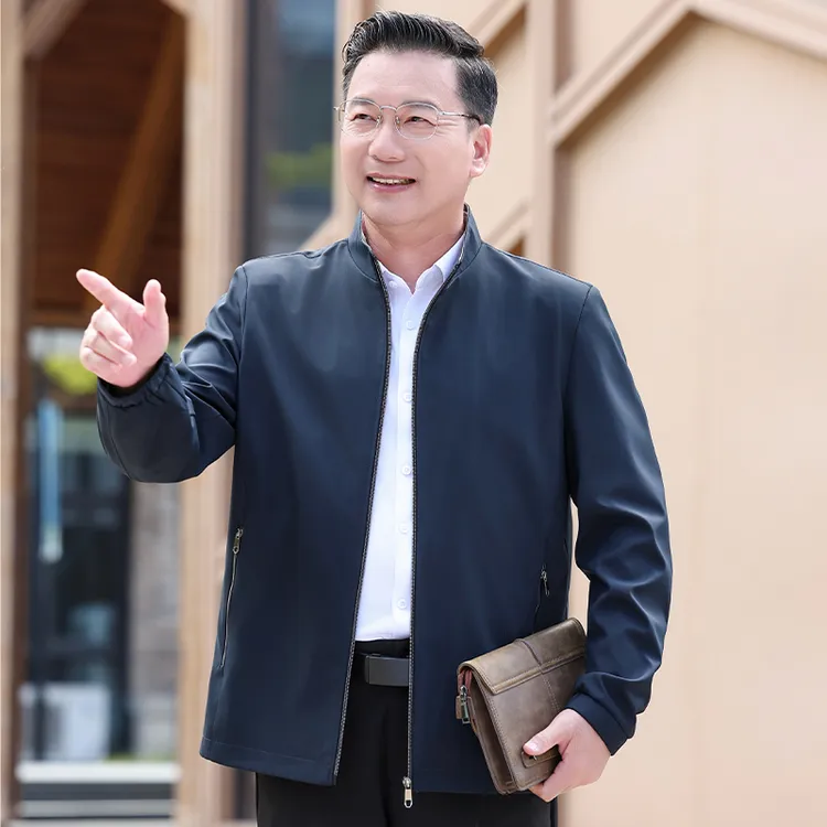 中年男士立领秋季商务休闲夹克高档薄款百搭春秋季爸爸外套50多岁