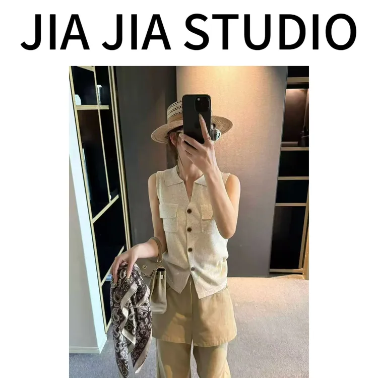 【嘉嘉推荐】#66856 夏季新款 老钱风设计感 V领显瘦 针织无袖上衣