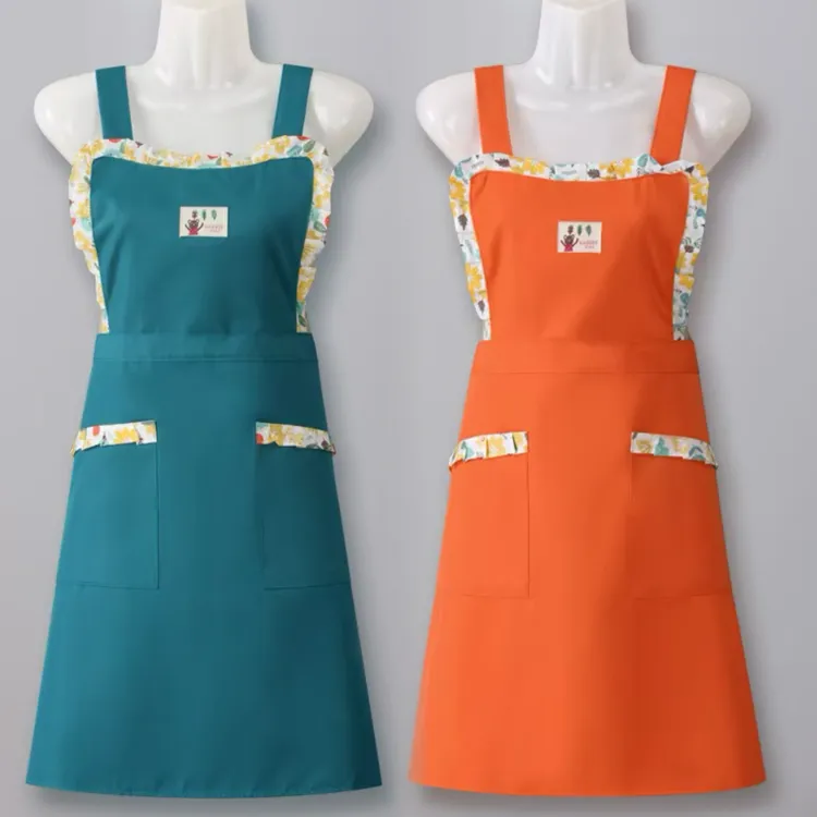 防油防溅厨房涤棉围裙拼接厚款网红时尚家用做饭围腰女高档罩衣