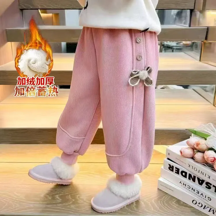 【思晨家】女童加绒裤子新款2025冬季加厚一体羔羔绒外穿保暖长裤
