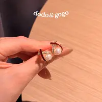 DODOGOGO 合金合成锆石耳饰 撞色交叉珠珠耳钉气质轻奢时尚耳环女