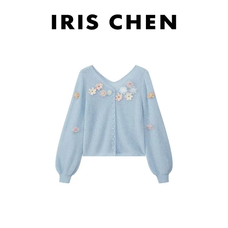 现货IRIS CHEN 迷迭香 2025春夏马海毛绵羊毛欧刺绣针织衫25SY072