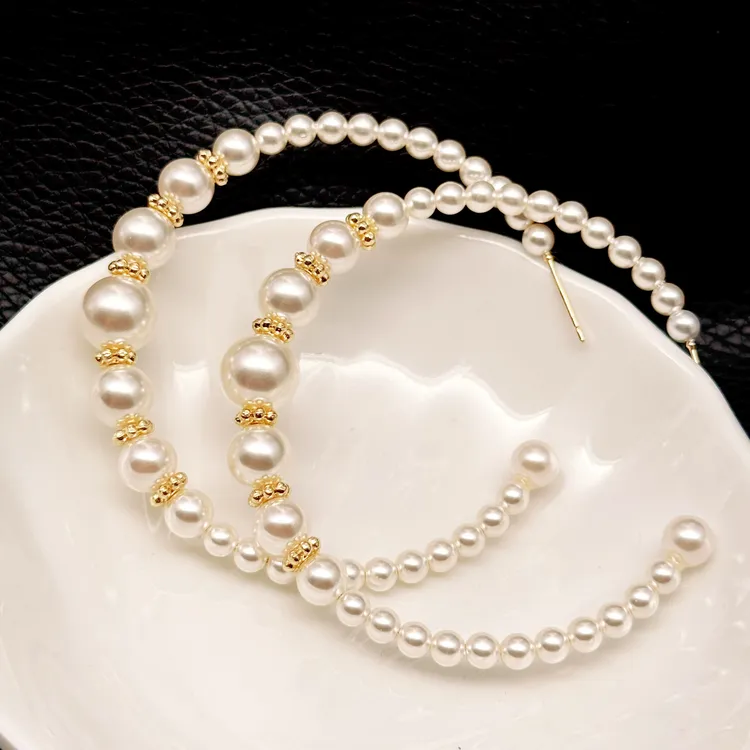 铜合金仿珍珠耳饰 T.Q【珠珠耳圈】轻奢复古高级气质珠珠耳圈