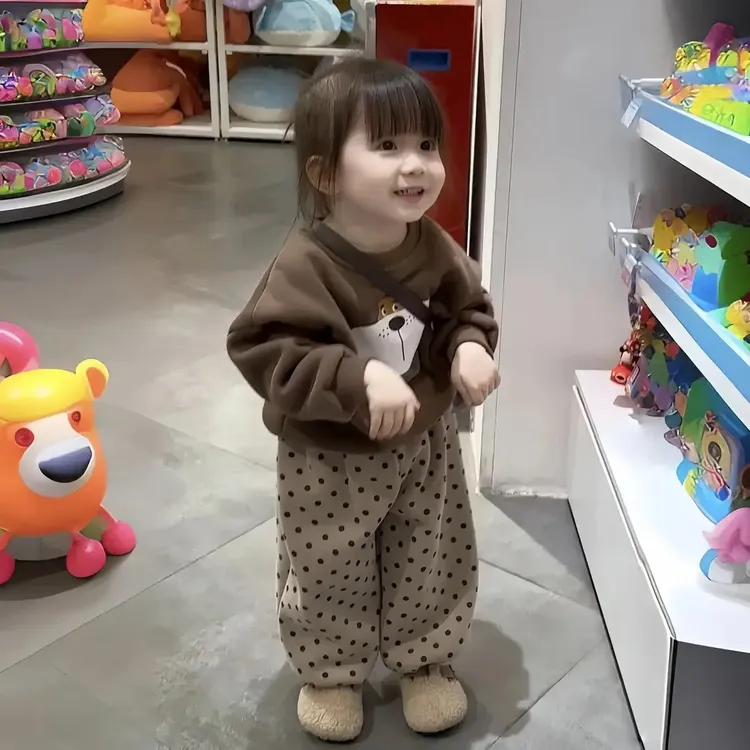 女童秋装卡通卫衣波点裤套装女宝宝秋冬季休闲加绒两件套童装Z009