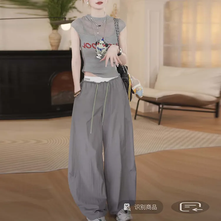 小众洋气时髦女装套装2025夏季镂空无袖针织衫阔腿休闲裤子两件套