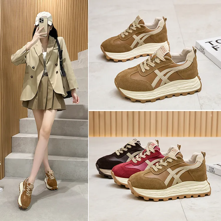 2025秋冬真皮厚底阿甘鞋学生运动鞋网红休闲女鞋百搭内老爹鞋