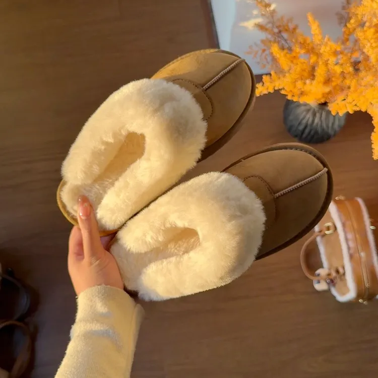 Tagabe包头厚底半拖雪地靴加绒加厚保暖女外穿百搭棉鞋拖鞋
