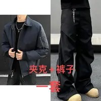 HT55 复古翻领夹克男生潮牌衣服修身休闲工装外套上衣潮