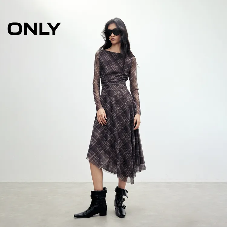 ONLY秋冬优雅”不规则下摆“中长裙连衣裙女拍照必备|125361004