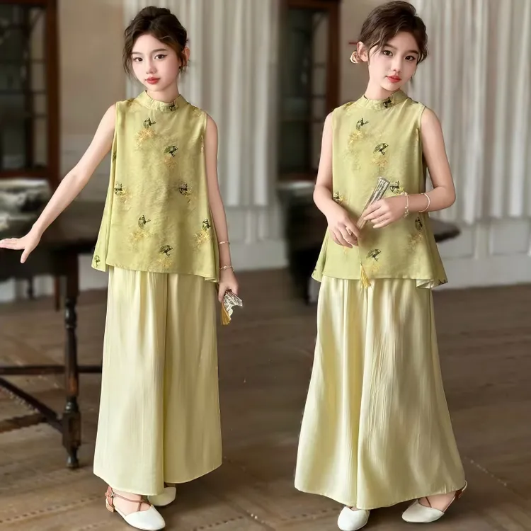 女童夏装国风套装2025新款儿童装洋气旗袍女大童夏季新中式两件套