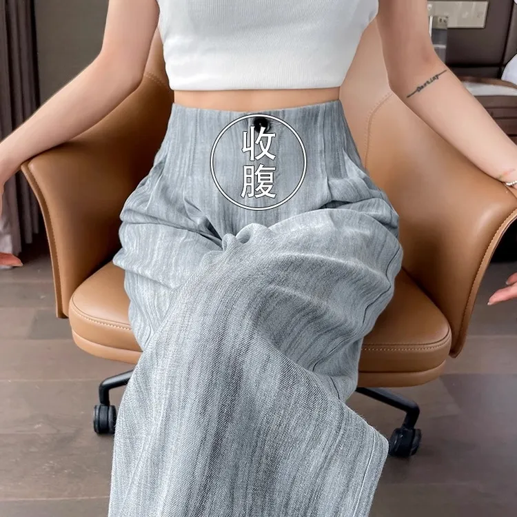 蓝色扎染西装裤女薄款夏季2025新款休闲高腰收腹阔腿裤显瘦拖地裤