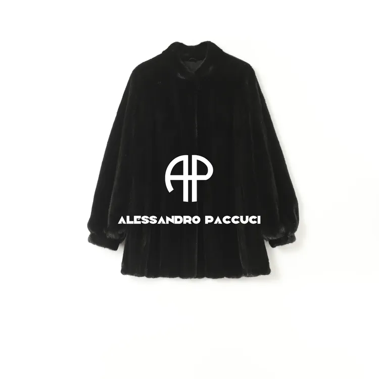 ZIMBAL✖AP洛哥54153CS进口水貂毛皮+桑蚕丝内里立领抽刀皮草外套