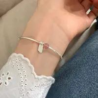 925银仿水晶手链 “LUCKY字母方牌”草莓粉晶轻奢小众款手链