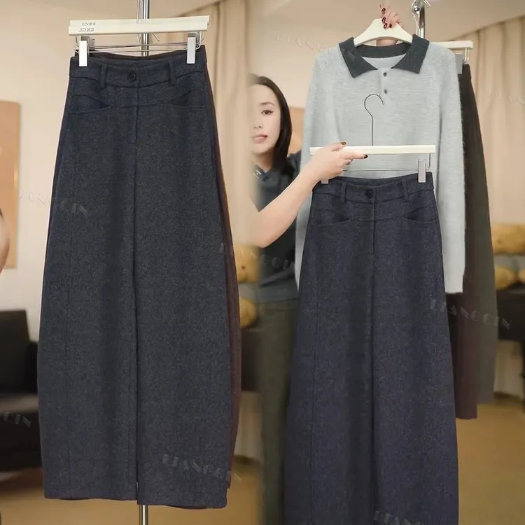 加厚毛呢休闲裤女2025秋冬季新款高腰显瘦加绒香蕉窄版弯刀裤