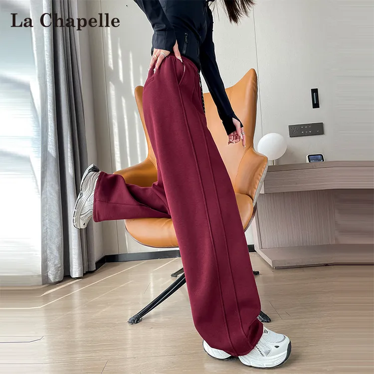 拉夏贝尔安可拉红美式香蕉阔腿裤女秋新款窄版直筒卫裤弯刀运动裤