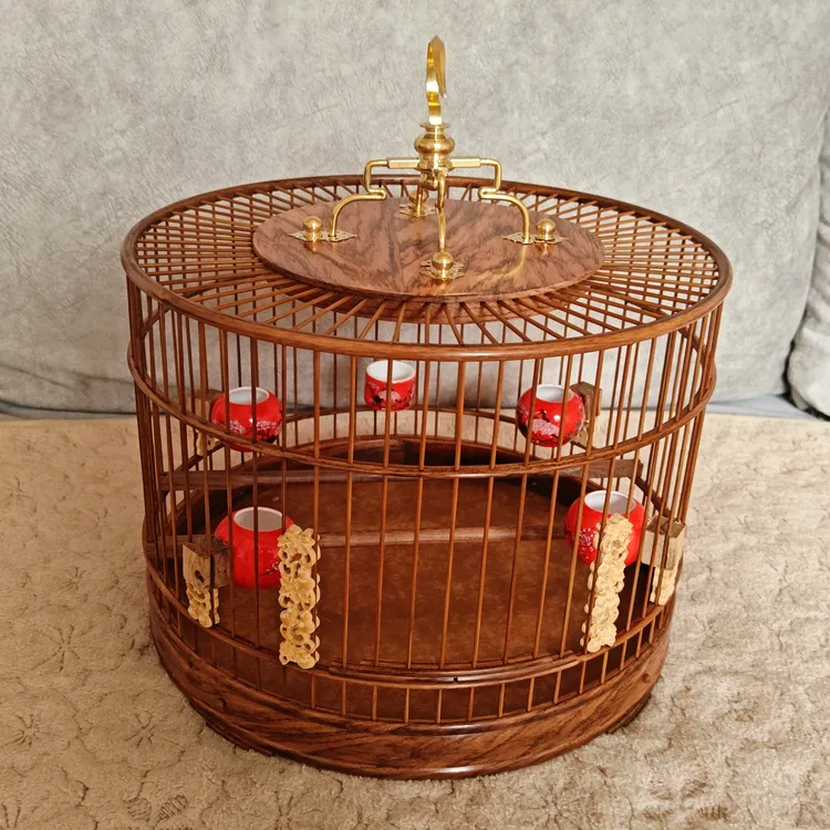 老玩家首选大叶黄花梨传统活底挂挂销钉圆笼64条